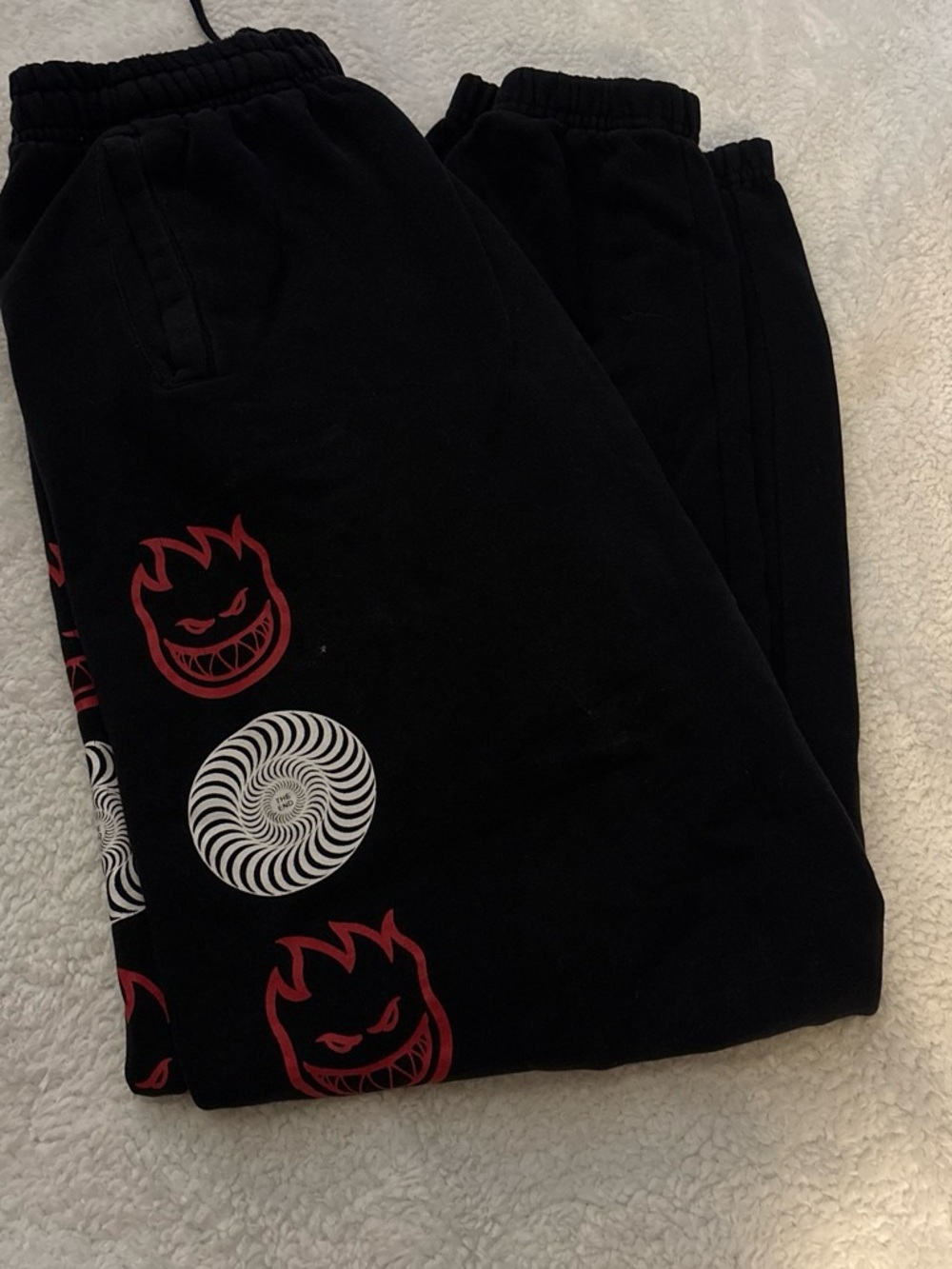 Spitfire Black Jogger Pants with Red & White Graphics